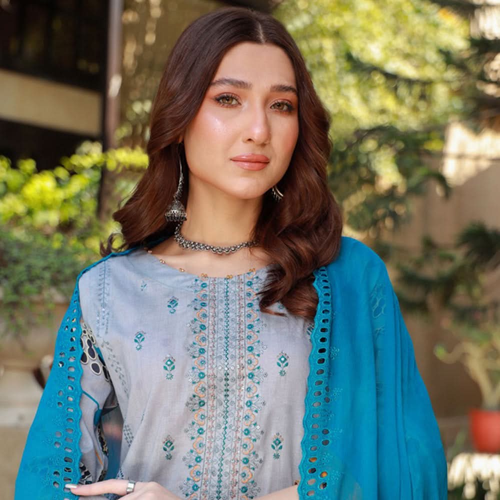 Schick Oodhni Lawn Printed Embroidered Unstitched 3Pcs Suit - 1