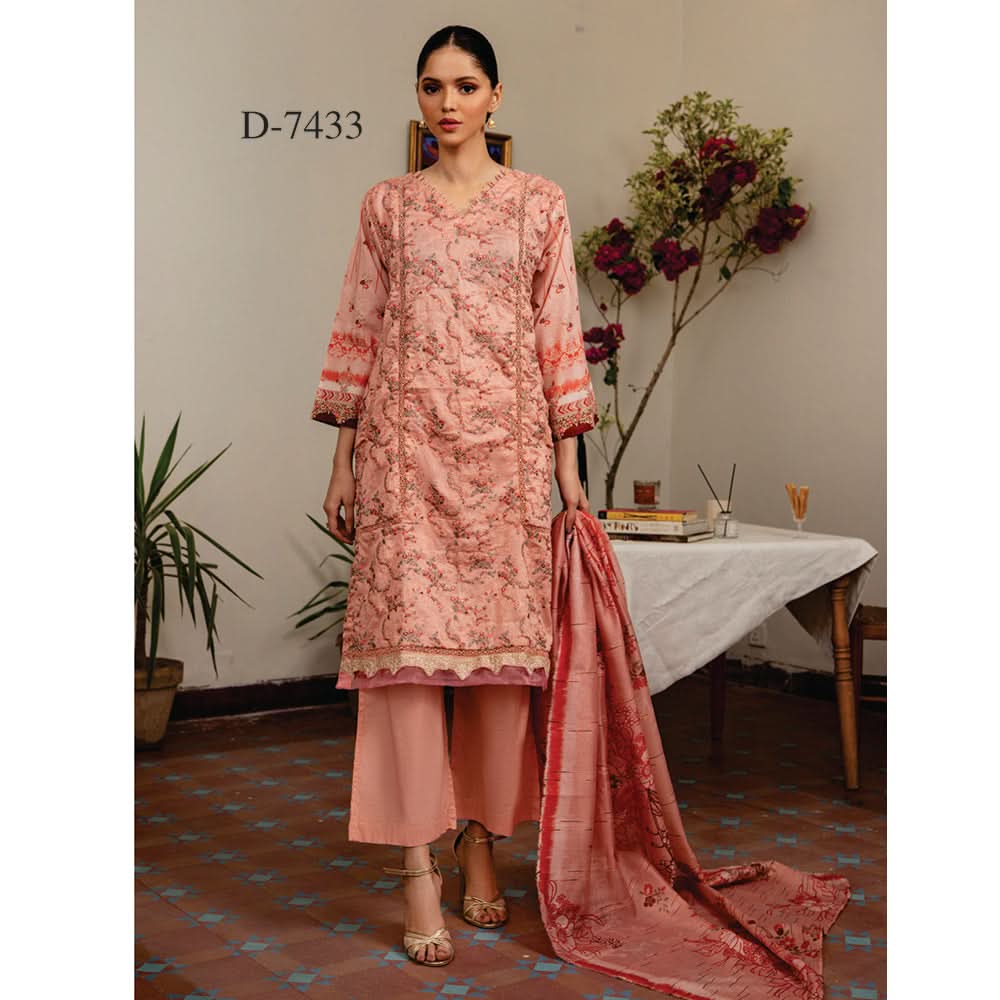 Rashid Sahl Printed Embroidered Lawn Unstitched 3Pcs Suit - 7433