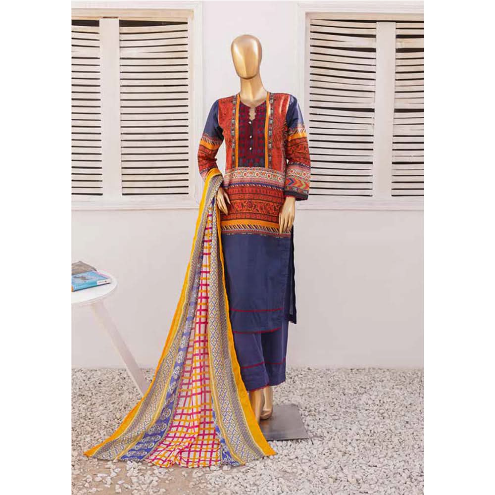 Zoha Lawn Printed Embroidered 3Pcs Suit with Bember Dupatta - 5