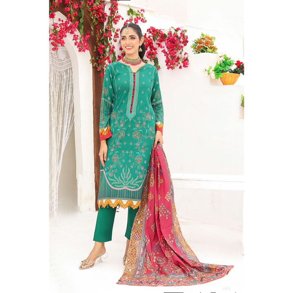 Bin Hameed Dania Printed Lawn Suit 3Pcs with Zari Lining Dupatta - 1