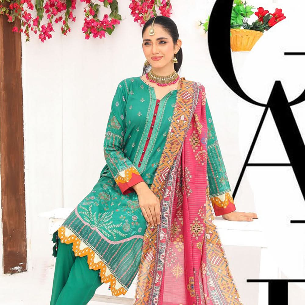Bin Hameed Dania Printed Lawn Suit 3Pcs with Zari Lining Dupatta - 1