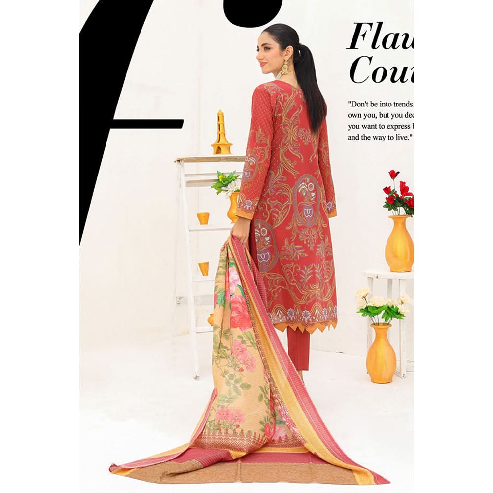 Bin Hameed Dania Printed Lawn Suit 3Pcs with Zari Lining Dupatta - 3