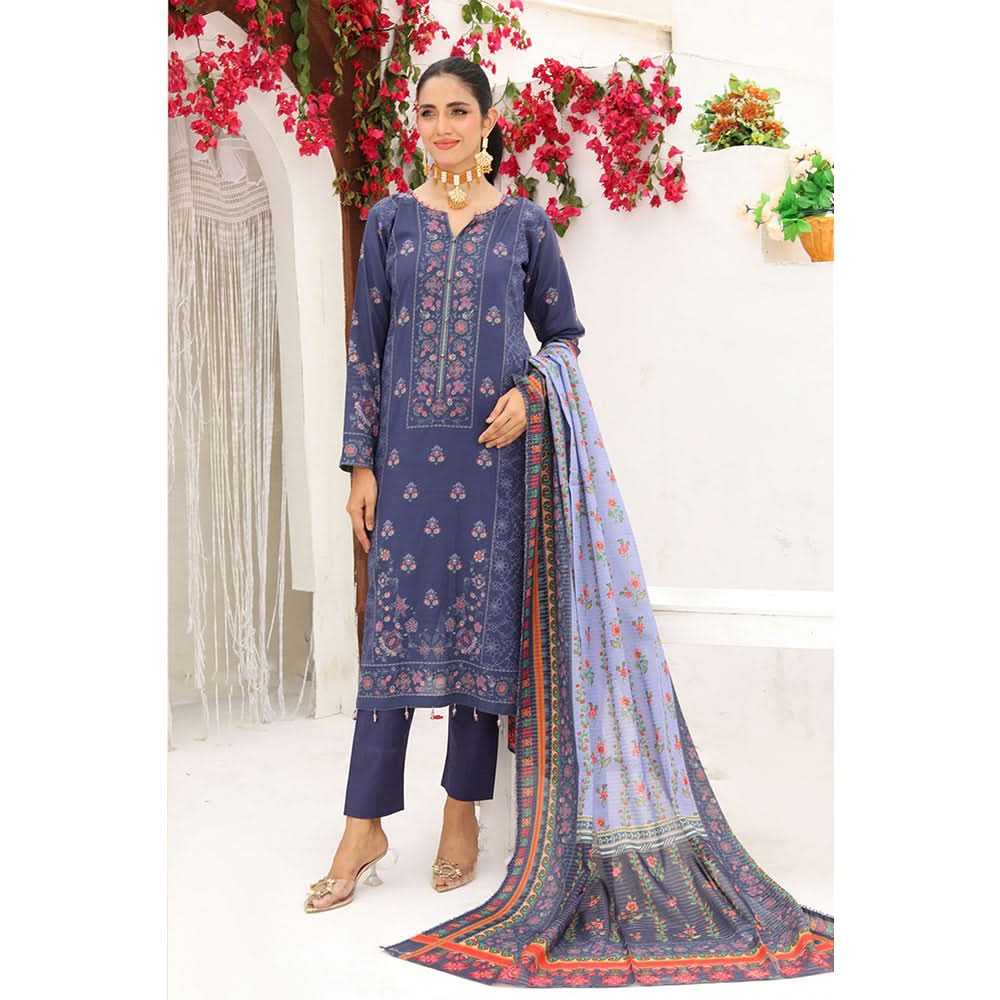 Bin Hameed Dania Printed Lawn Suit 3Pcs with Zari Lining Dupatta - 5