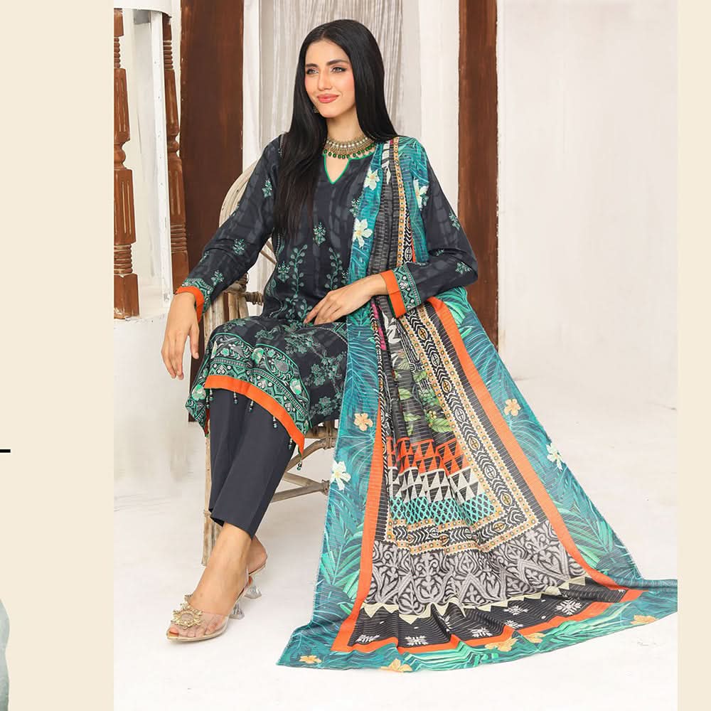 Bin Hameed Dania Printed Lawn Suit 3Pcs with Zari Lining Dupatta - 9