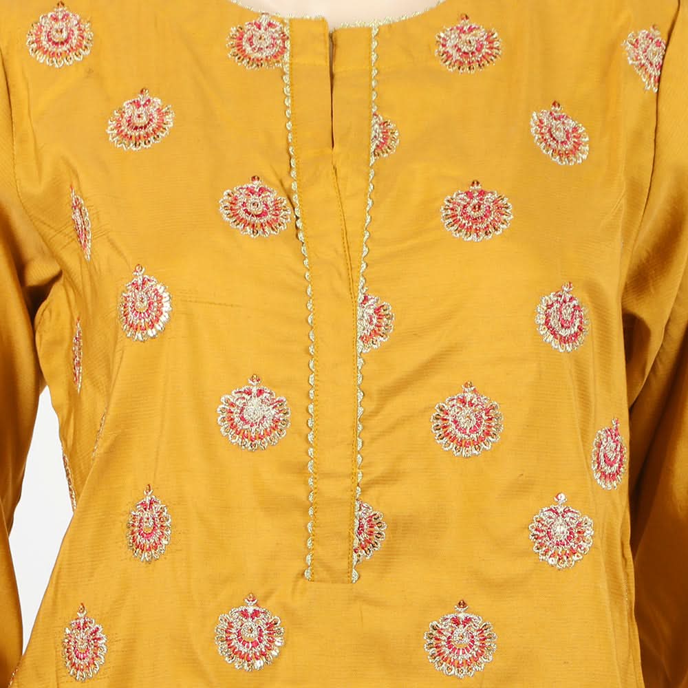 Women's Embroidered Kurti - Yellow