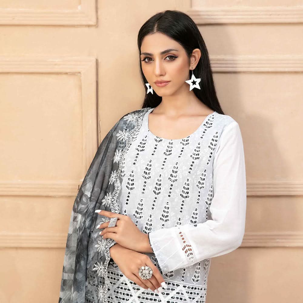 Tawakkal Serra Lawn Banarsi Jacquard Embroidered Unstitched Suit 3Pcs - 9