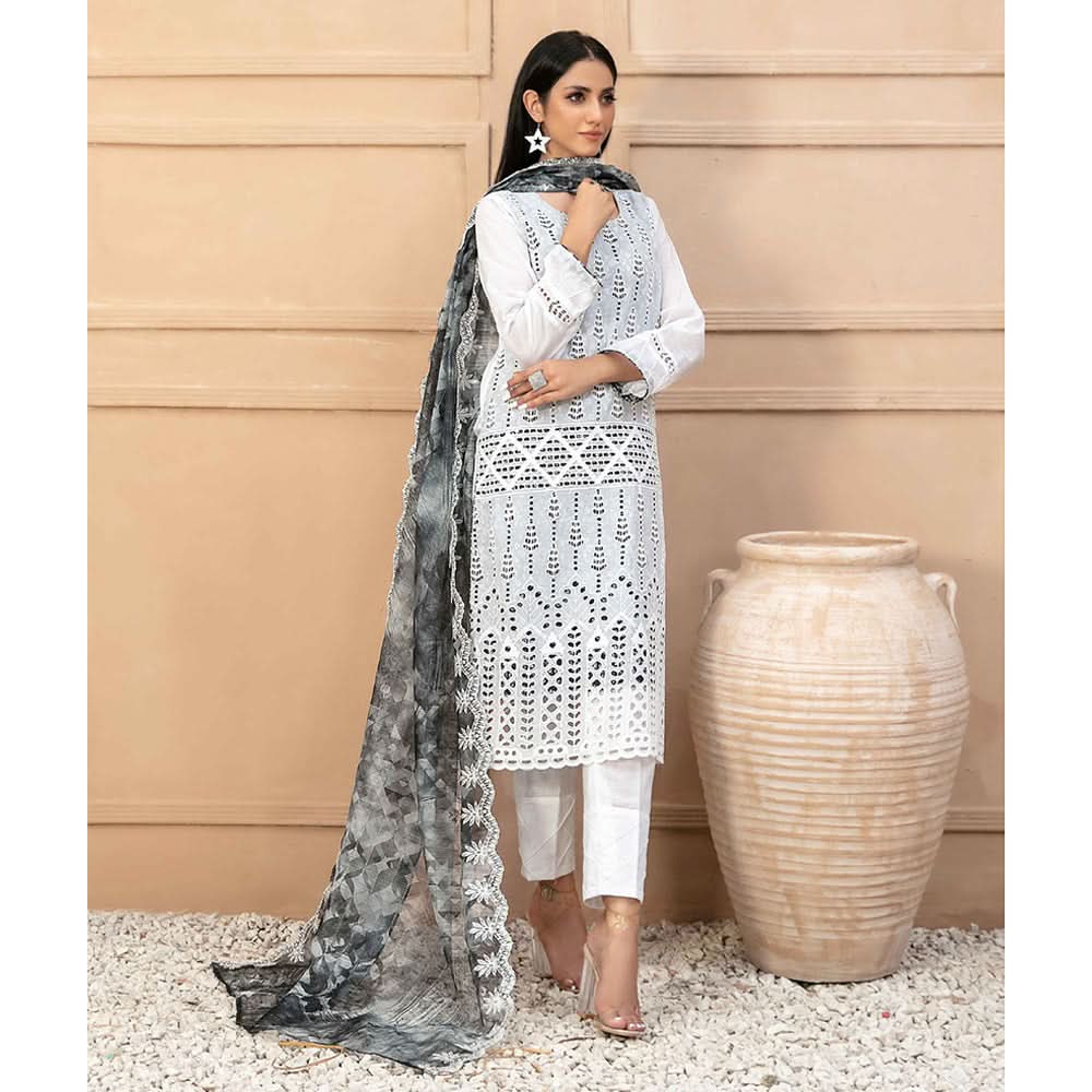 Tawakkal Serra Lawn Banarsi Jacquard Embroidered Unstitched Suit 3Pcs - 9