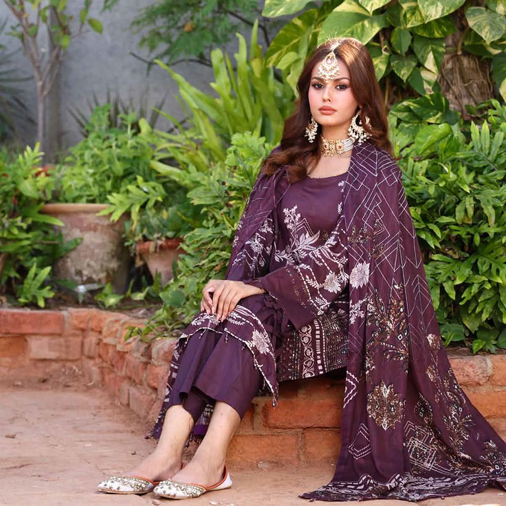 Schick Sitara Gold Printed Unstitched 3Pcs Suit With Dupatta - 1