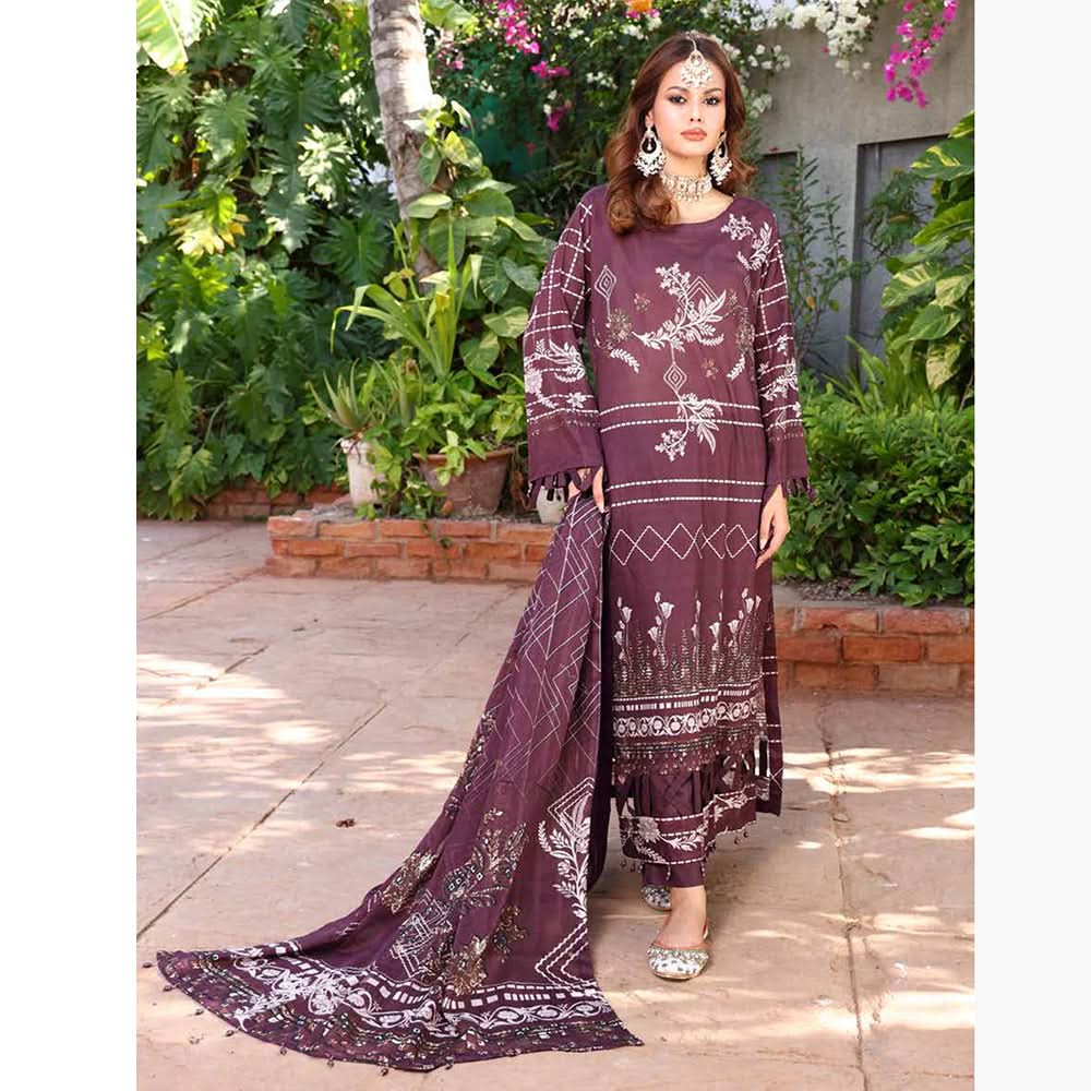 Schick Sitara Gold Printed Unstitched 3Pcs Suit With Dupatta - 1