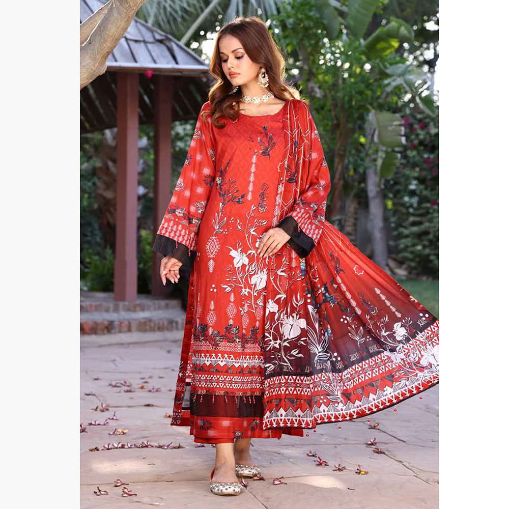 Schick Sitara Gold Printed Unstitched 3Pcs Suit With Dupatta - 6
