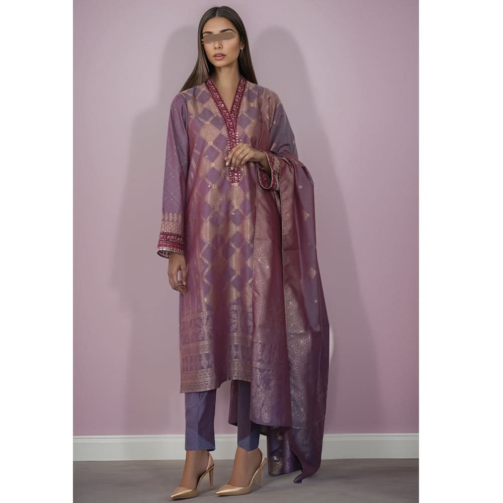 Saya Jacquard Printed Embroidered Unstitched 3Pcs Suit - E34