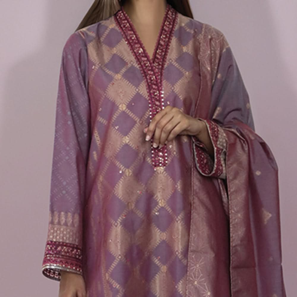 Saya Jacquard Printed Embroidered Unstitched 3Pcs Suit - E34