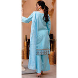 Women Kohenoor Lawn Self Jacquard Schiffli Embroidered Unstitched 3Pcs Suit - 4