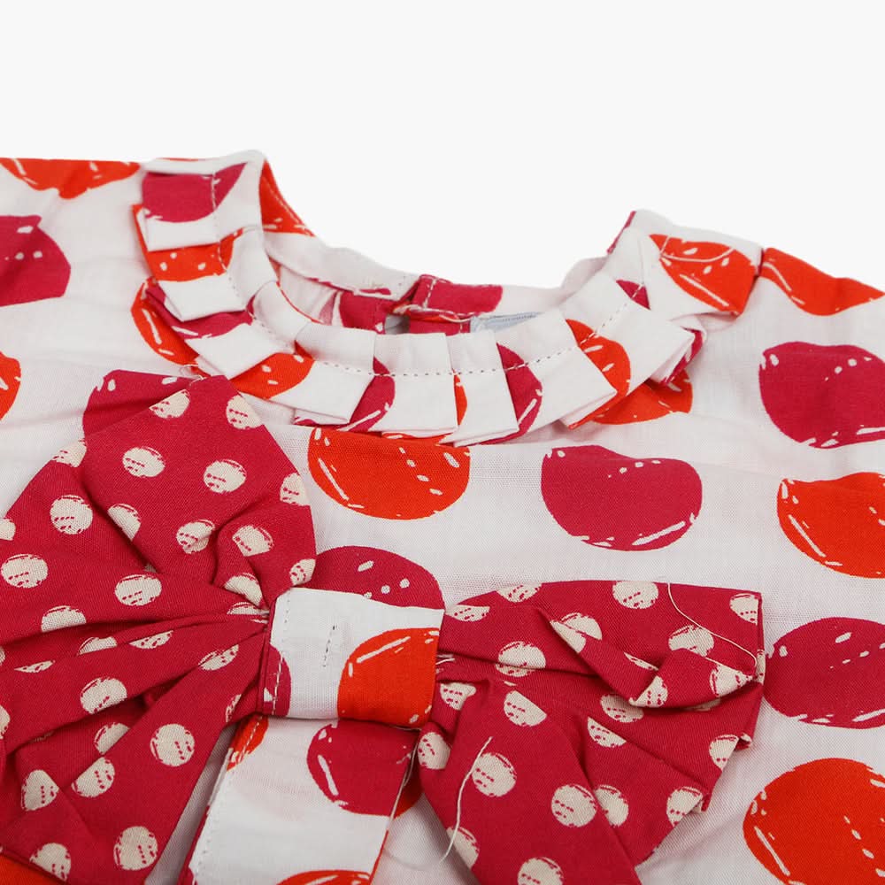 Eminent Newborn Girls Frock - White & Red