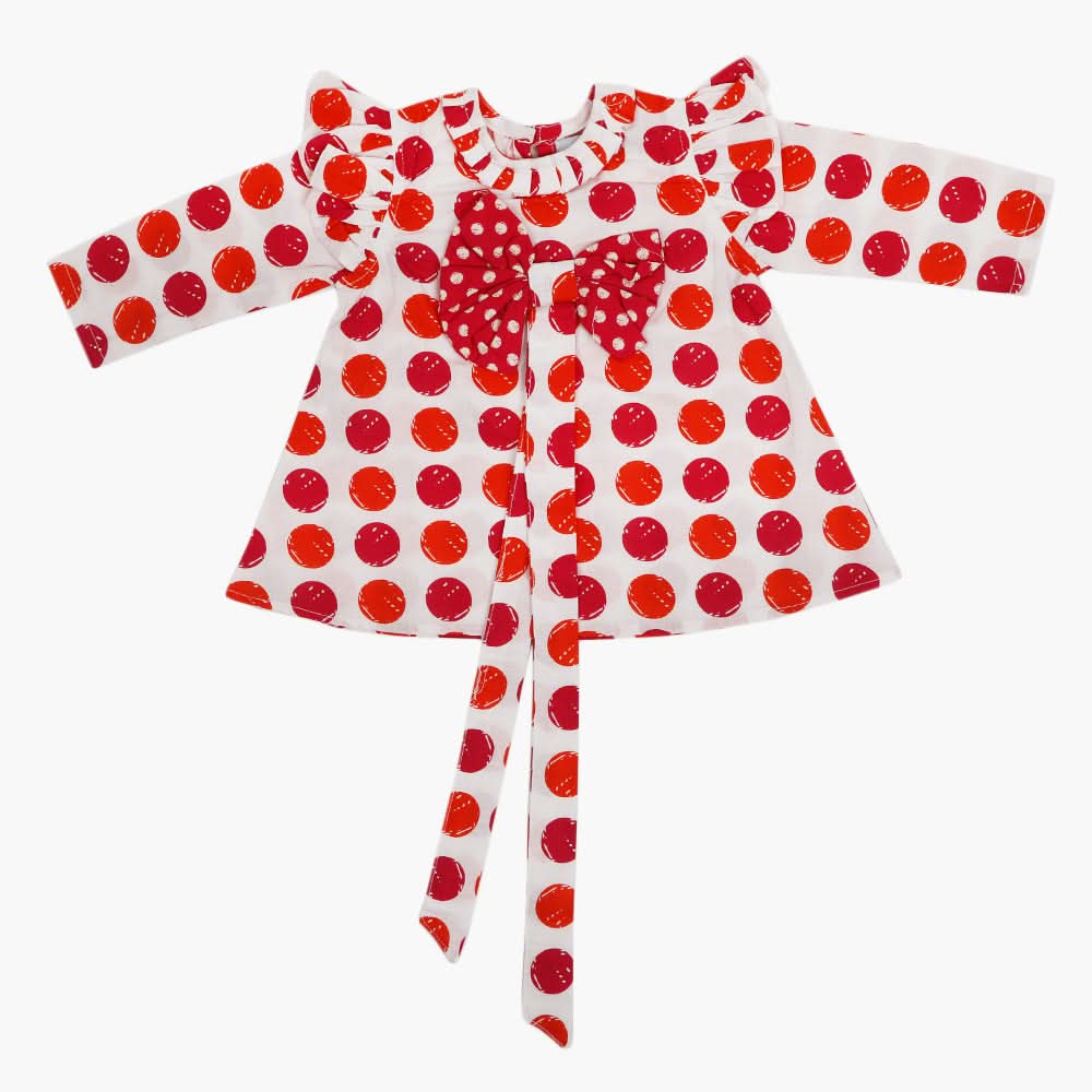 Eminent Newborn Girls Frock - White & Red