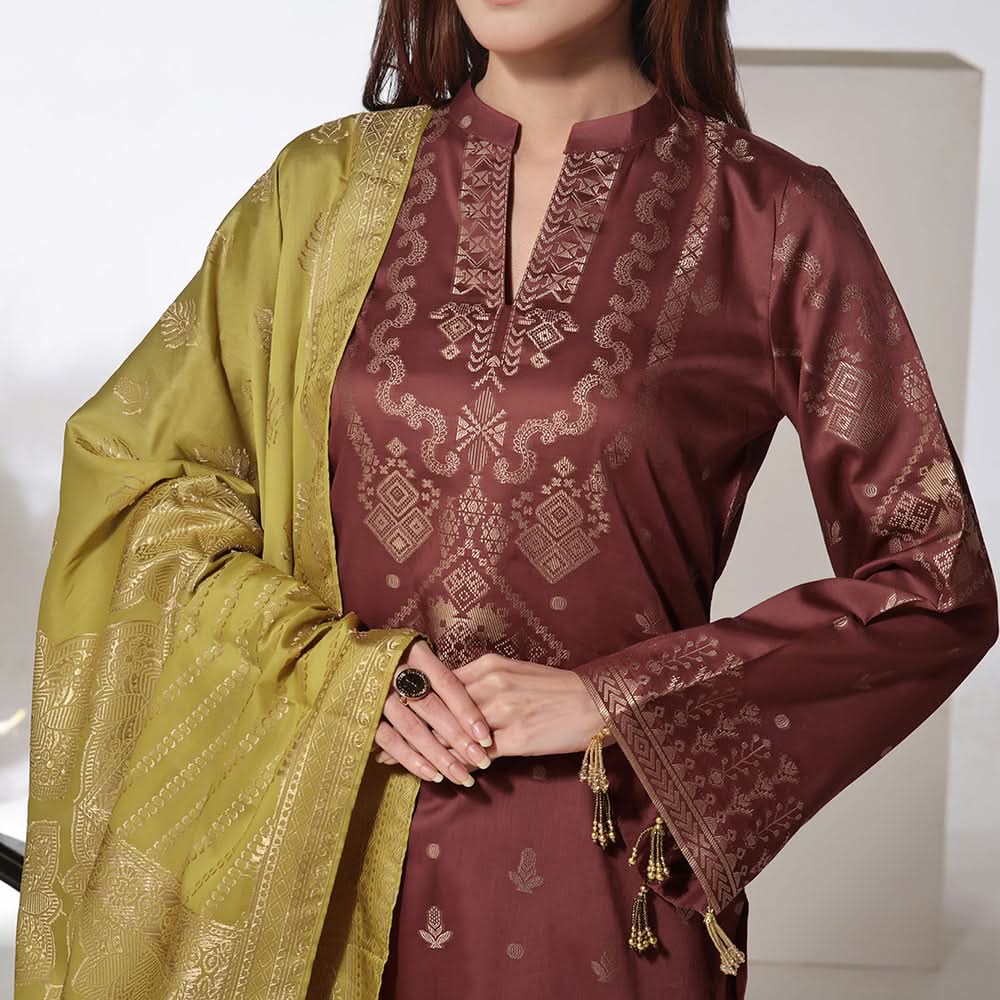 VS-JACQAURD Cambric Printed Unstitched 3pcs Suit - 2302-B