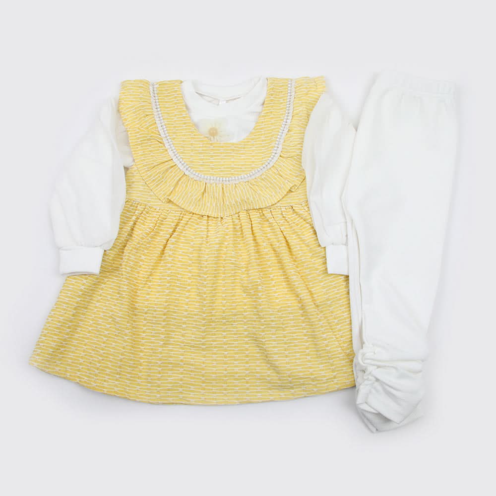 Girls Full Sleeves 3pcs Suit - Yellow