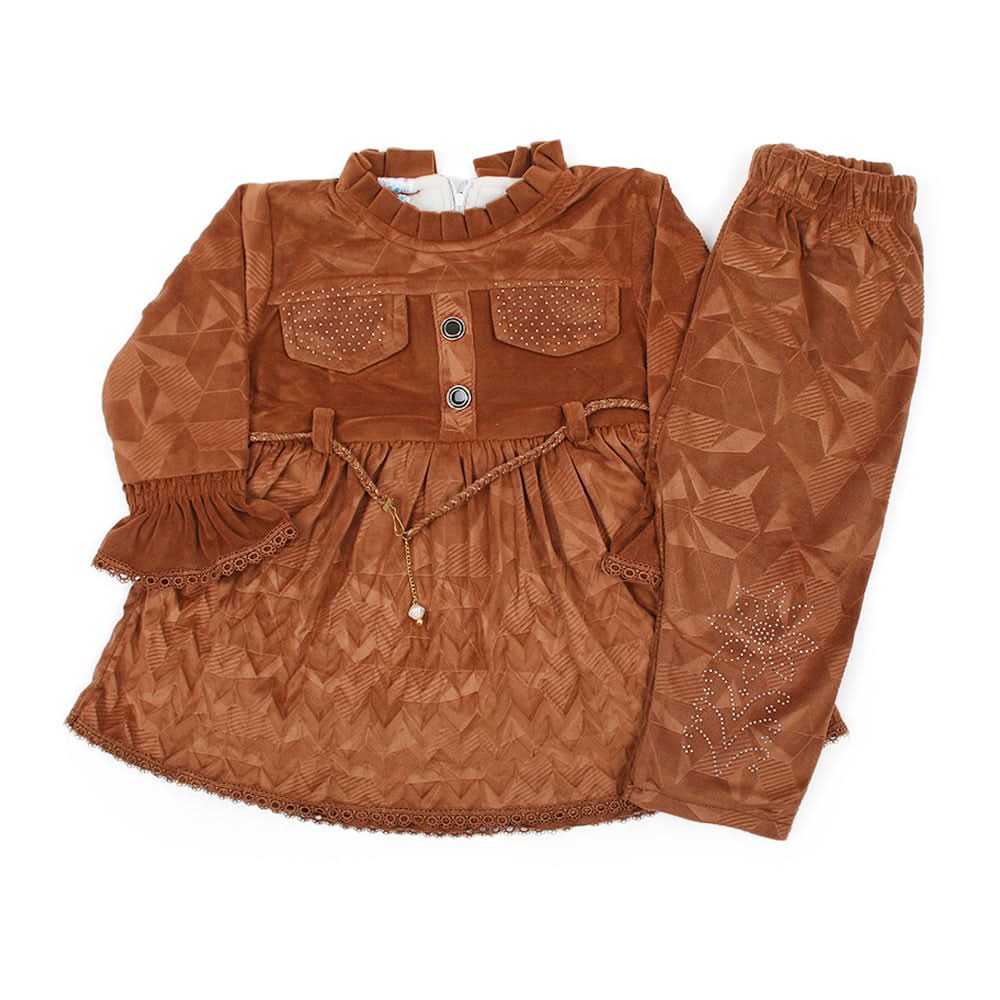 Girl Full Sleeves Tight Suit - Brown
