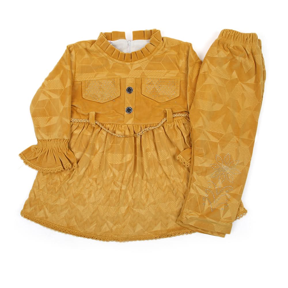 Girl Full Sleeves Tight Suit - Mustard