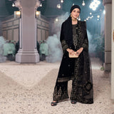 Eminent Women's Velvet Embroidered Unstitched Suit With Embroidered Shawl - Black