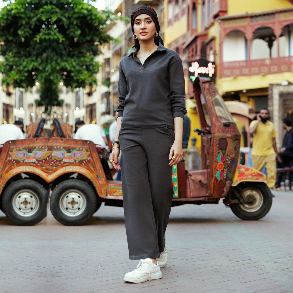 Women’s Grey Knitted Co-Ord Set – Lounge Wear Two-Piece