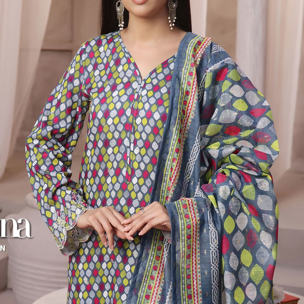 VS-AIZA & MOMINA Cambric Embroidered Unstitched 3pcs Suit - 65