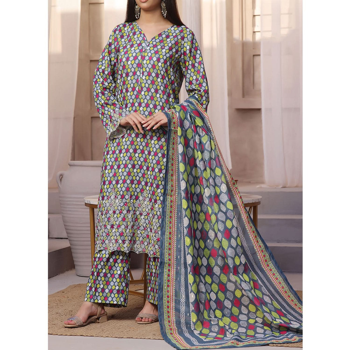 VS-AIZA & MOMINA Cambric Embroidered Unstitched 3pcs Suit - 65