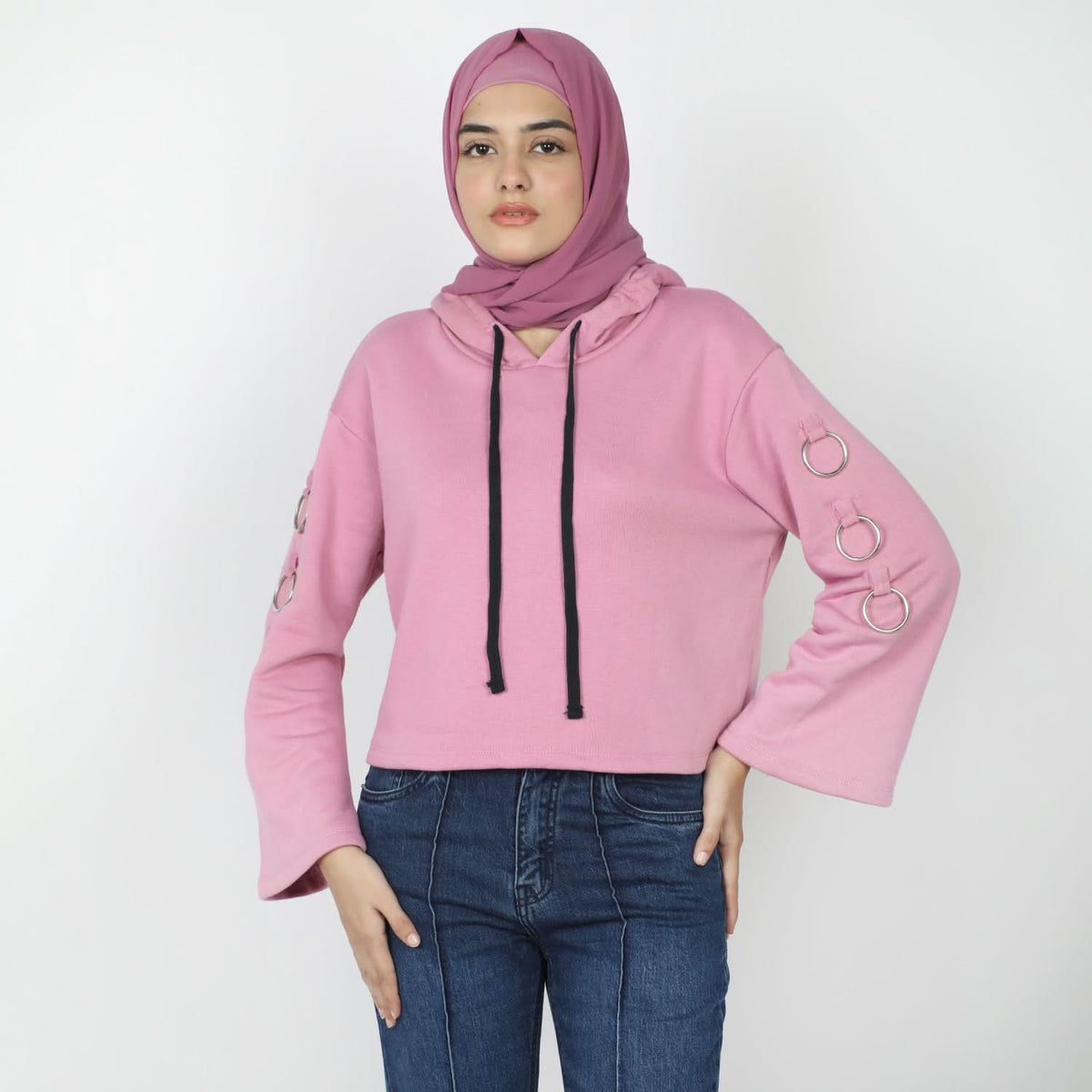 Women's Full Sleeves Hoodie Jacket - Pink