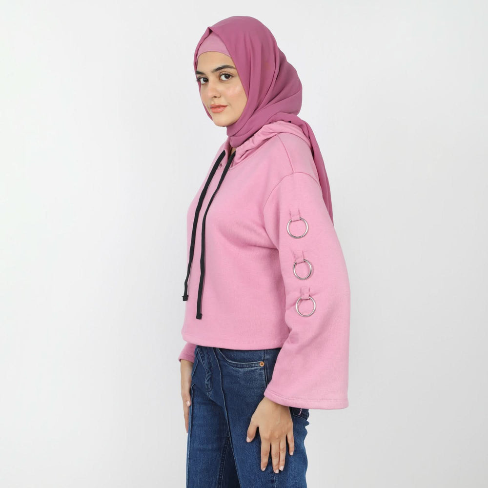 Women's Full Sleeves Hoodie Jacket - Pink