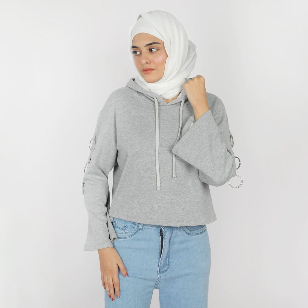 Women's Full Sleeves Hoodie Jacket - Grey