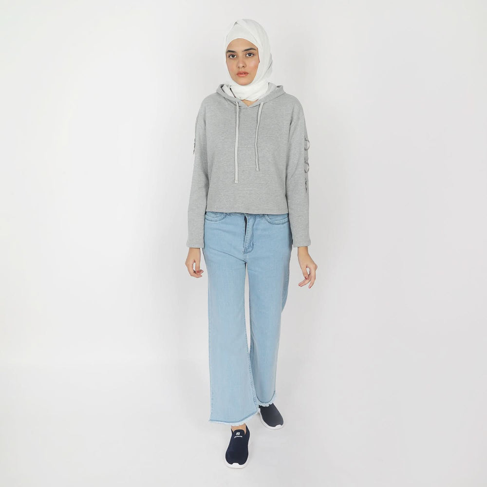 Women's Full Sleeves Hoodie Jacket - Grey