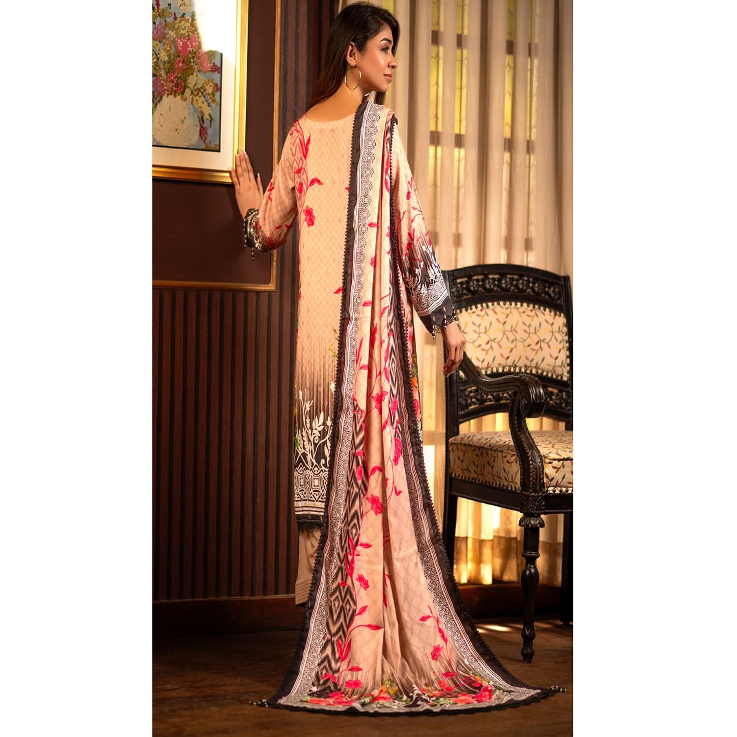 Regalia Linen Jacquard Unstitched Digital Printed 3pcs Suit - 9