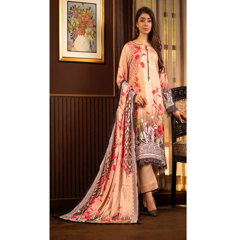 Regalia Linen Jacquard Unstitched Digital Printed 3pcs Suit - 9