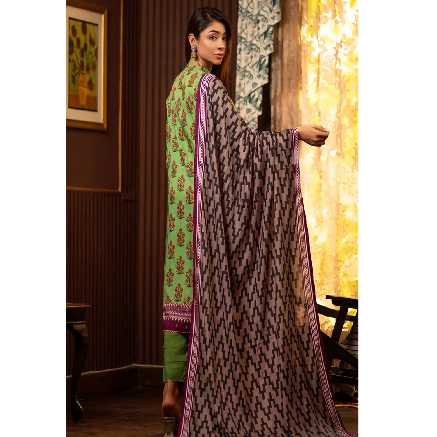 Regalia Linen Jacquard Unstitched Digital Printed 3pcs Suit - 2