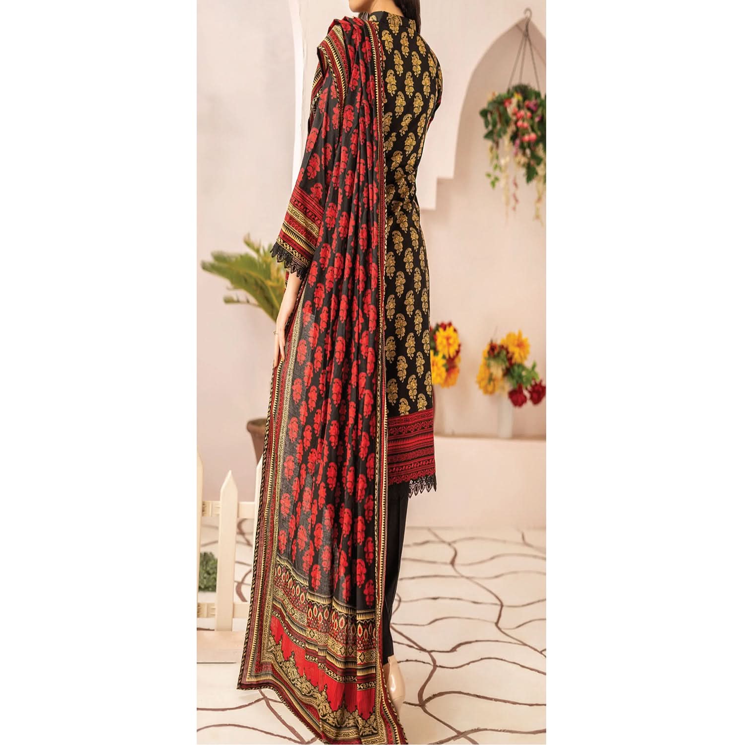 VS Daman Cambric Unstitched 3pcs Suit - 603-A