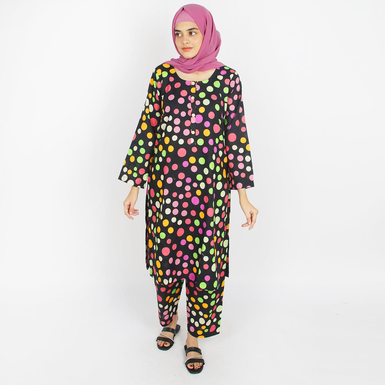 Women's Stitched Khaddar 2Pcs Suit - Black
