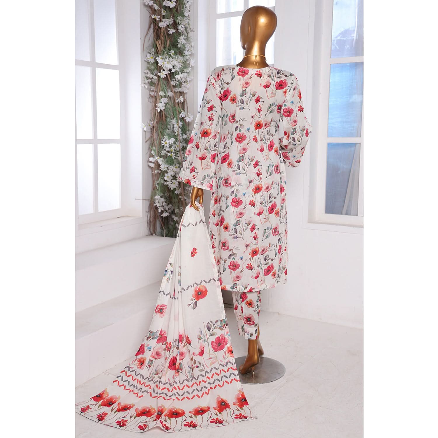 3D Daman kari By MI Creation Printed Lawn With Embroidered Unstitched 3Pcs Suit - 3