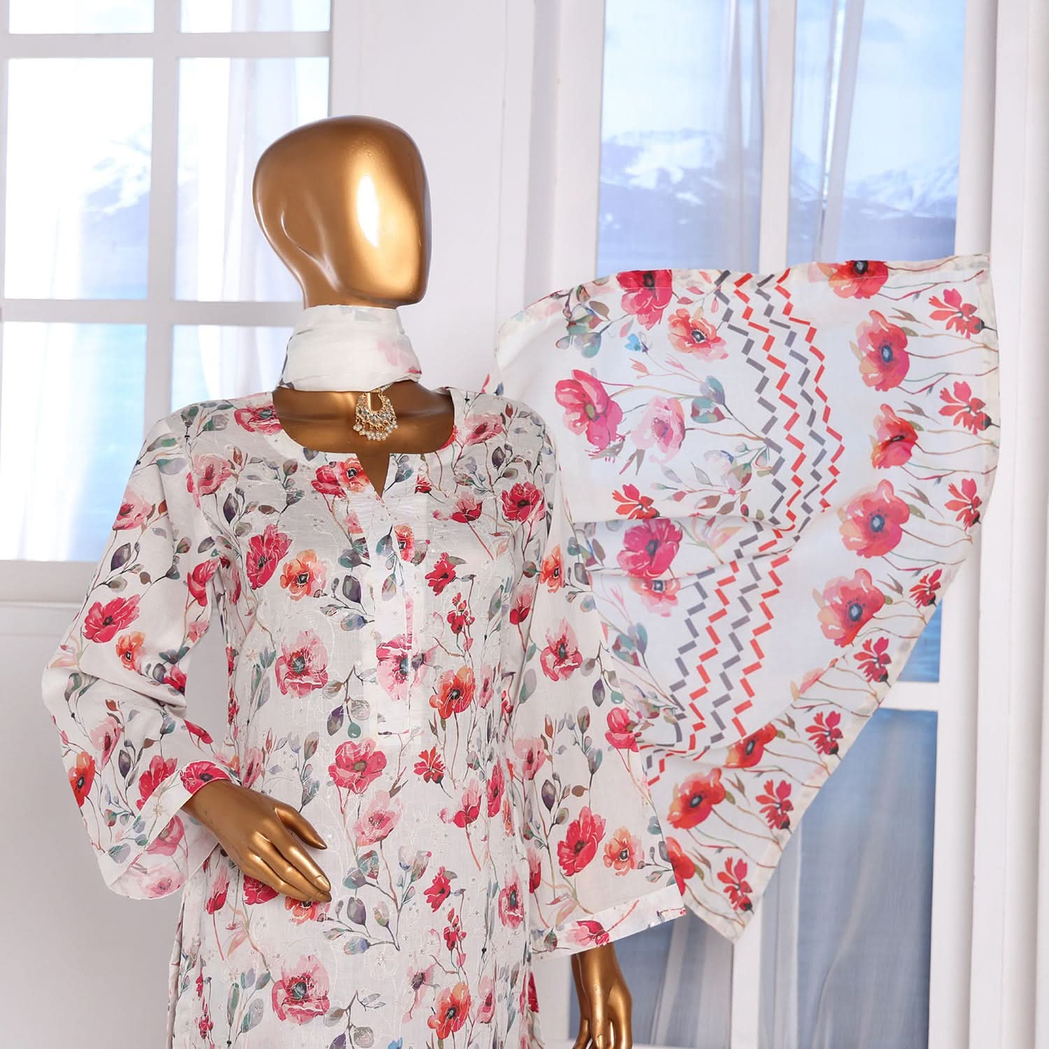 3D Daman kari By MI Creation Printed Lawn With Embroidered Unstitched 3Pcs Suit - 3