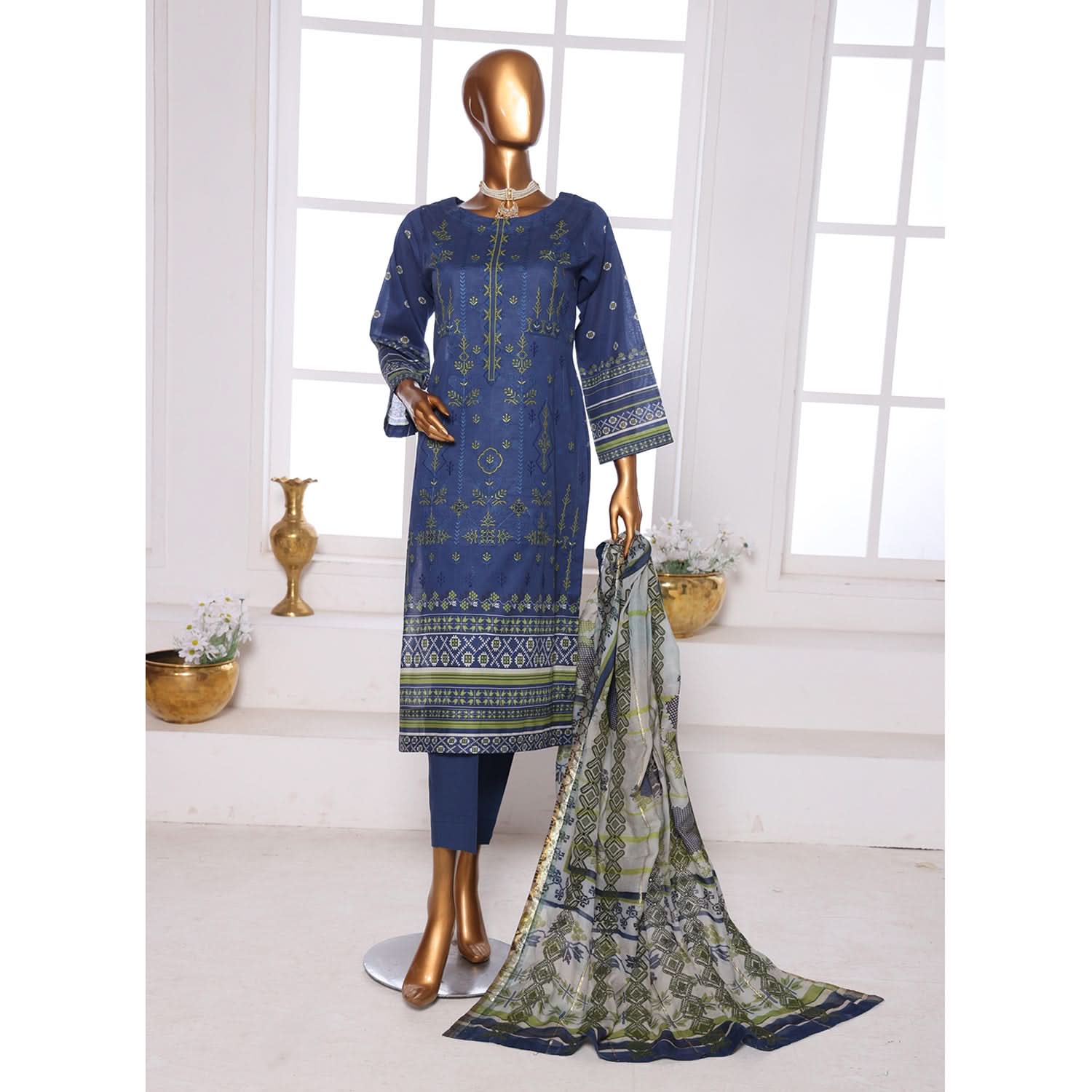 Needle Wonder By Dr. Haris Printed & Embroidered Lawn Unstitched 3Pcs Suit - 2