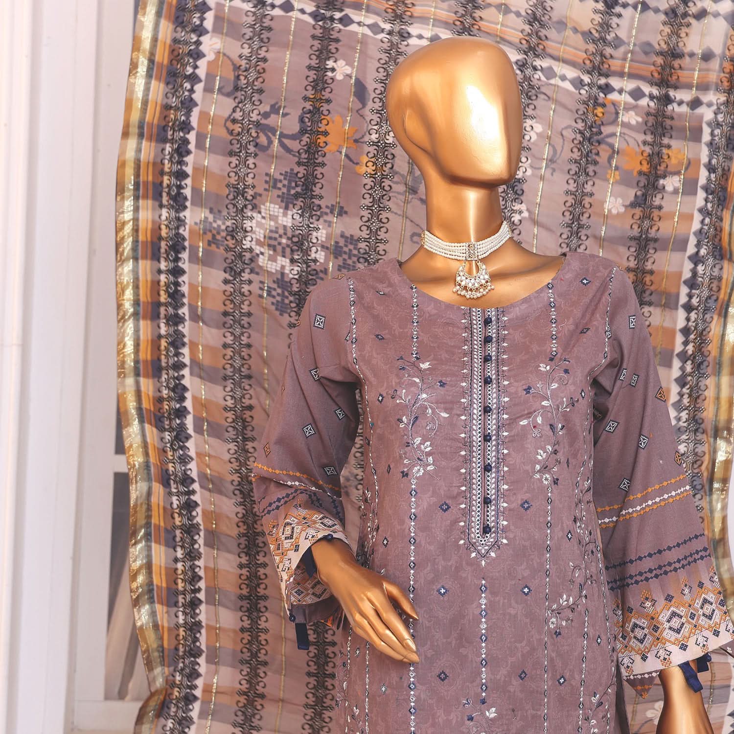 Needle Wonder By Dr. Haris Printed & Embroidered Lawn Unstitched 3Pcs Suit - 1