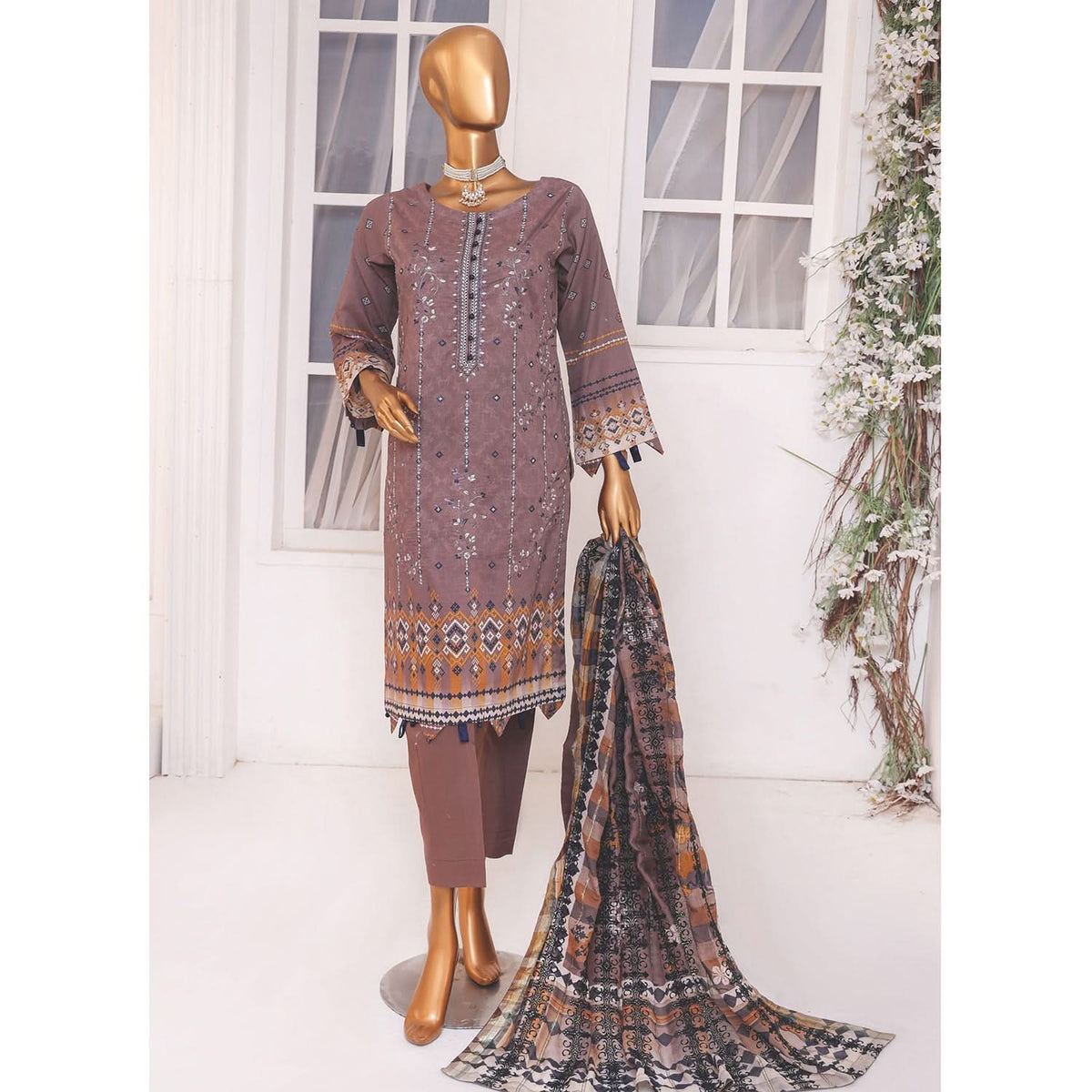 Needle Wonder By Dr. Haris Printed & Embroidered Lawn Unstitched 3Pcs Suit - 1