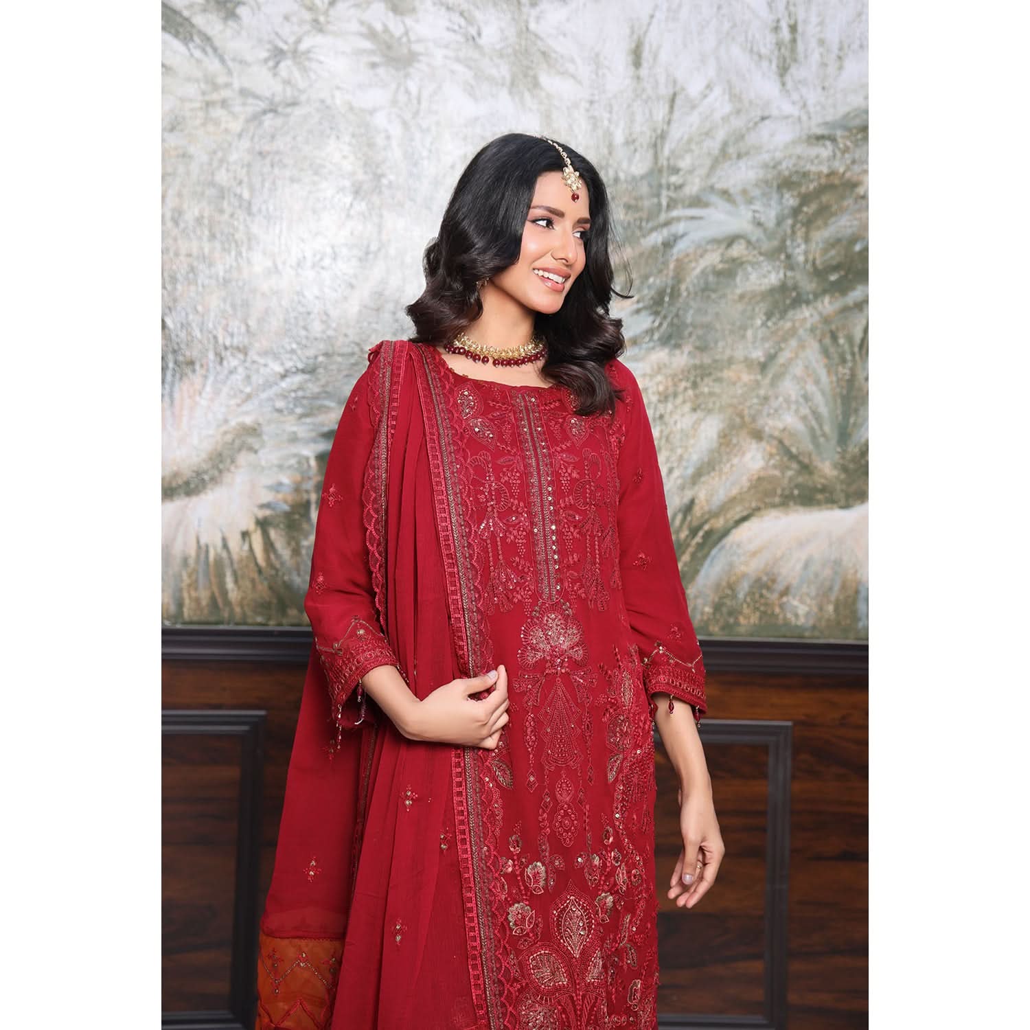 Emerald Chiffon By Dr. Haris Hand Embellishment Sami Unstitched 3Pcs Suit - 2