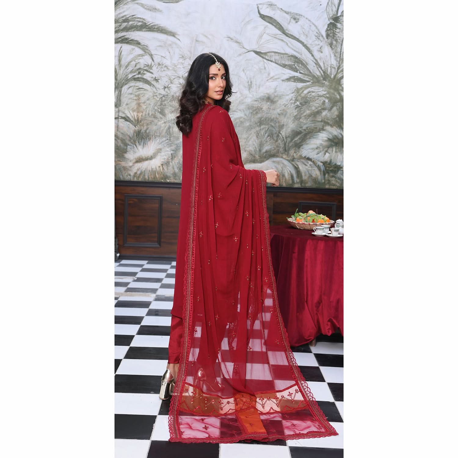 Emerald Chiffon By Dr. Haris Hand Embellishment Sami Unstitched 3Pcs Suit - 2