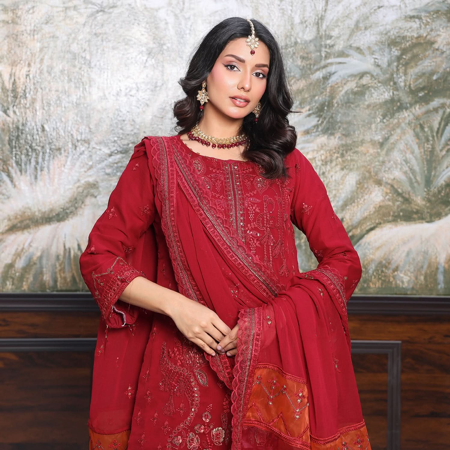 Emerald Chiffon By Dr. Haris Hand Embellishment Sami Unstitched 3Pcs Suit - 2