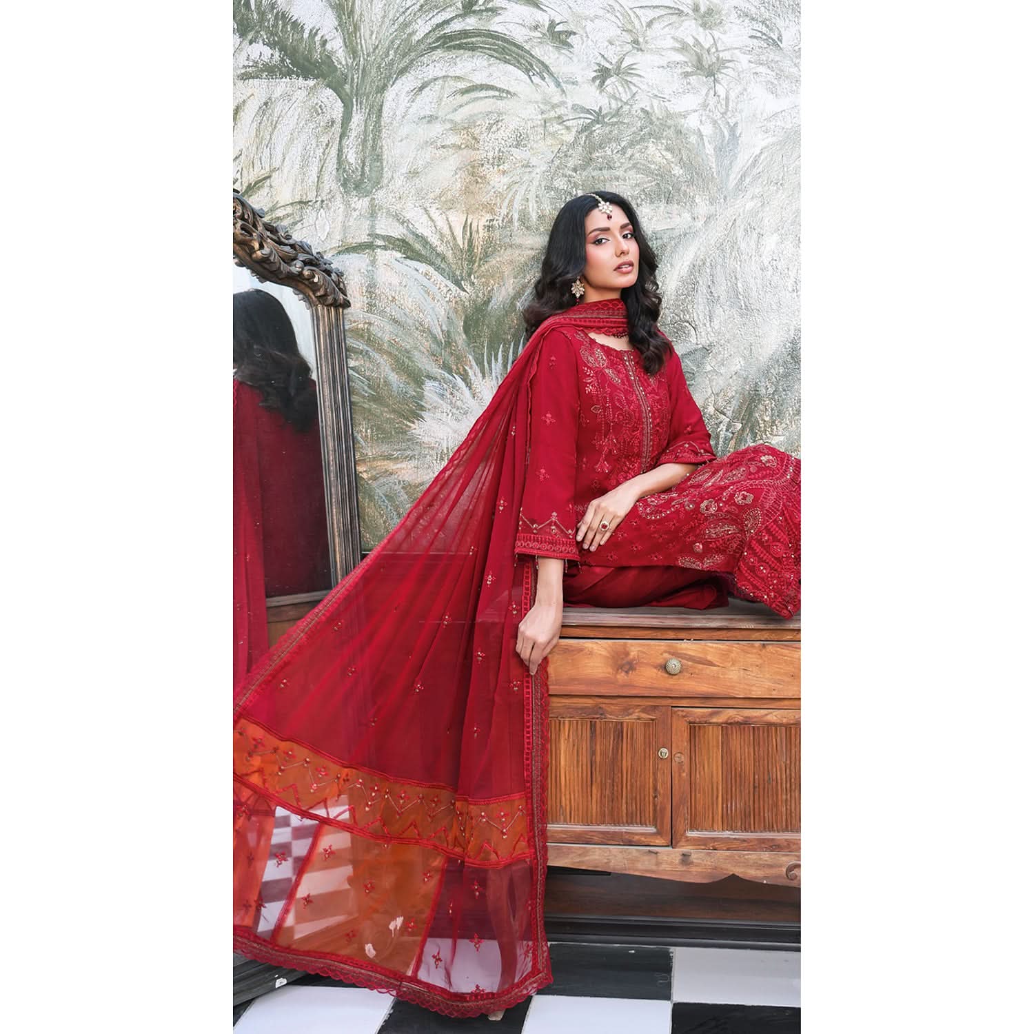 Emerald Chiffon By Dr. Haris Hand Embellishment Sami Unstitched 3Pcs Suit - 2