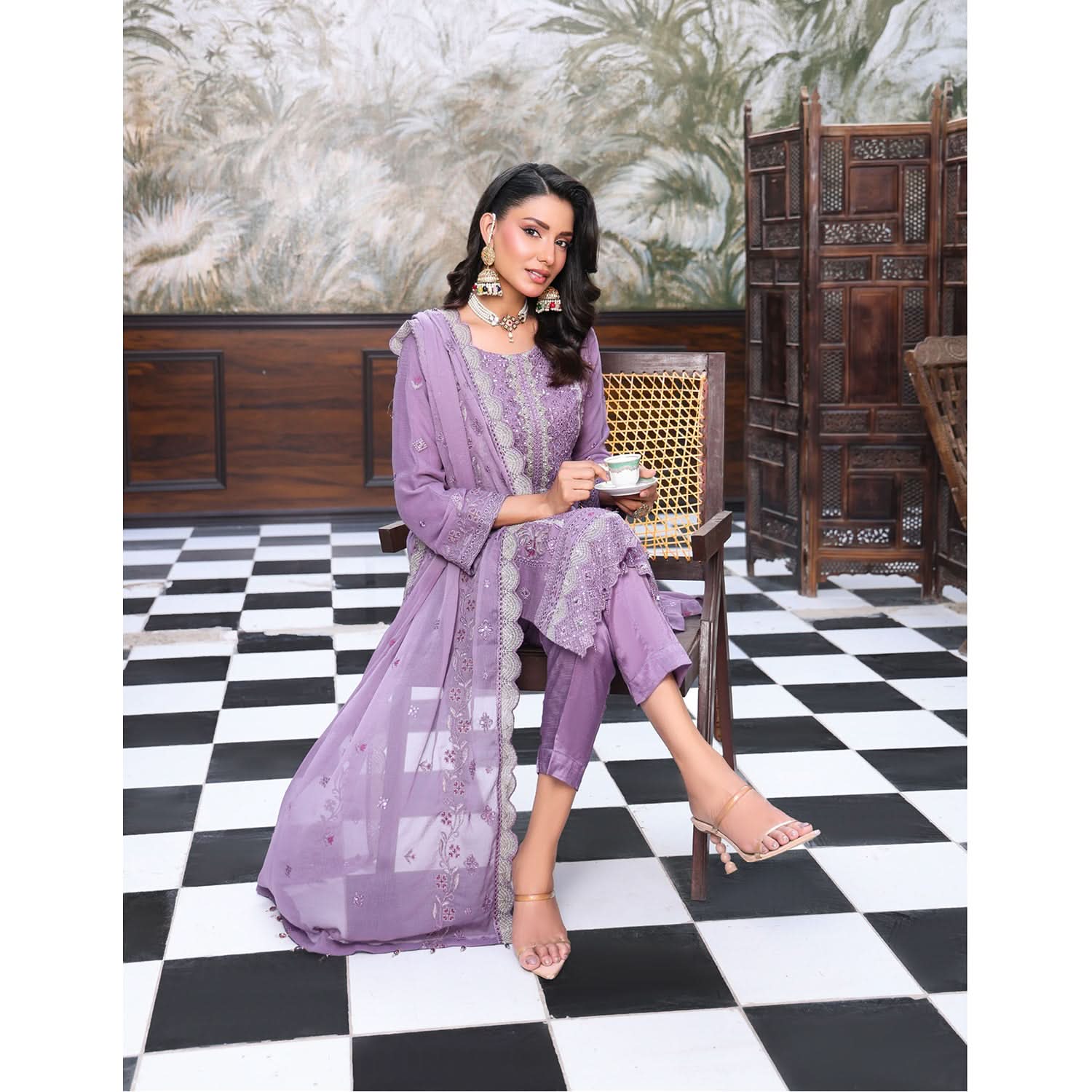 Emerald Chiffon By Dr. Haris Hand Embellishment Sami Unstitched 3Pcs Suit - 1