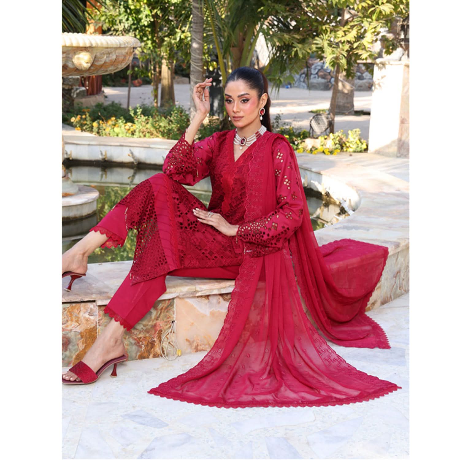 Summer Vibes By Dr. Haris Chikankari Lawn Unstitched 4 Pec Suit - 8