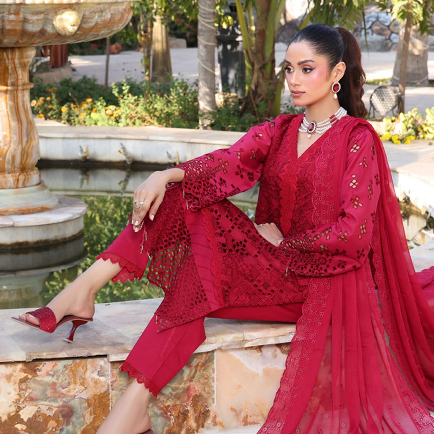 Summer Vibes By Dr. Haris Chikankari Lawn Unstitched 4 Pec Suit - 8