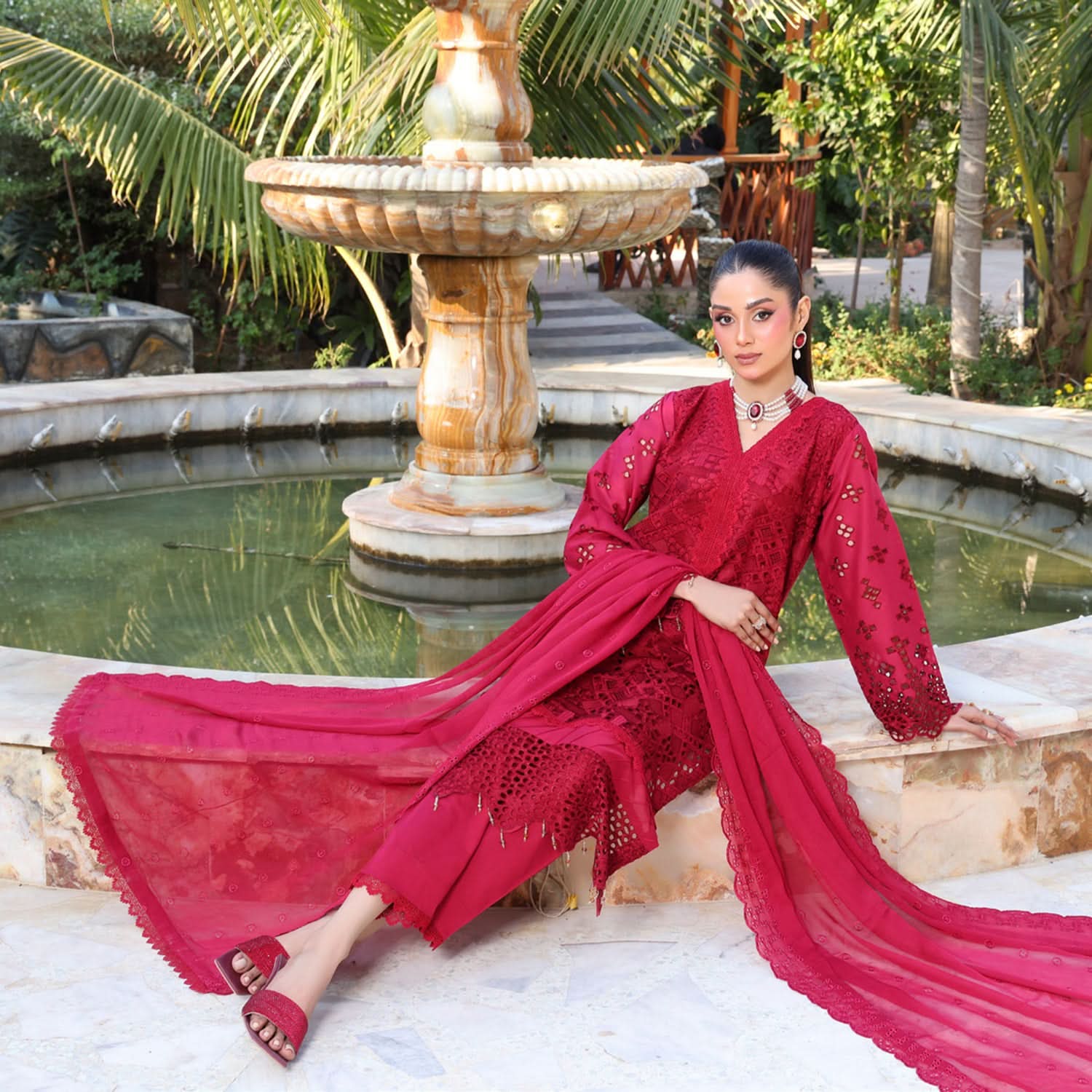 Summer Vibes By Dr. Haris Chikankari Lawn Unstitched 4 Pec Suit - 8