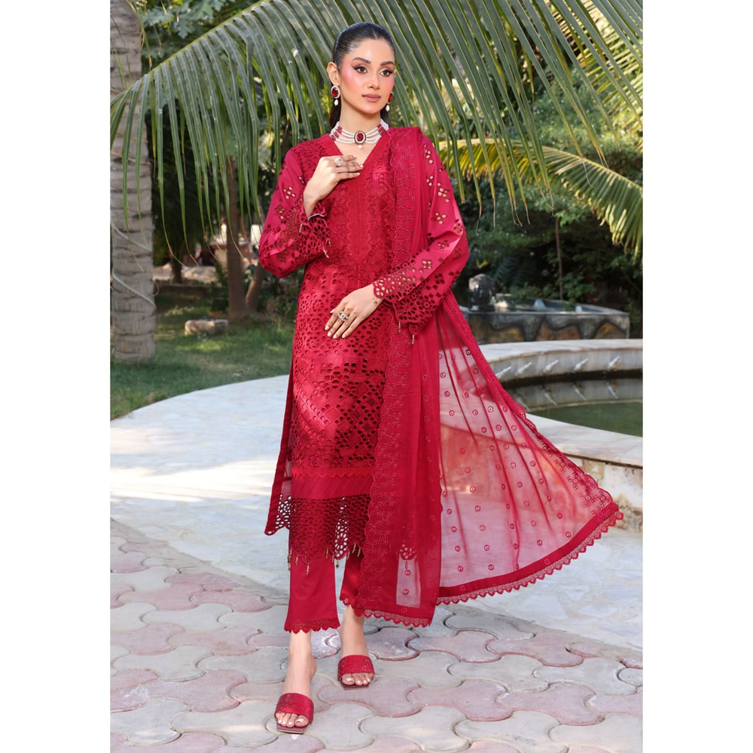 Summer Vibes By Dr. Haris Chikankari Lawn Unstitched 4 Pec Suit - 8